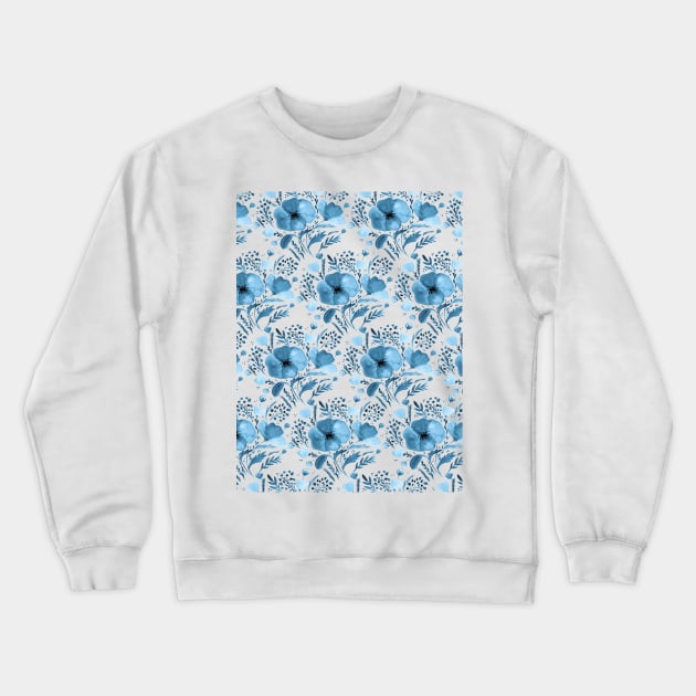 Watercolor poppies bouquet pattern - blue Crewneck Sweatshirt by wackapacka